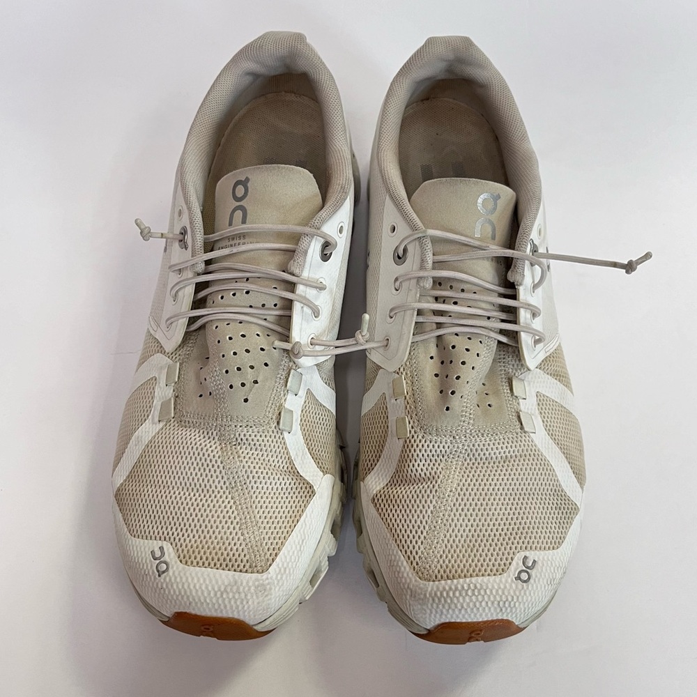 On Running Athletic Shoes in Cream and White